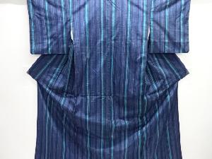 縞織り出し手織り紬着物